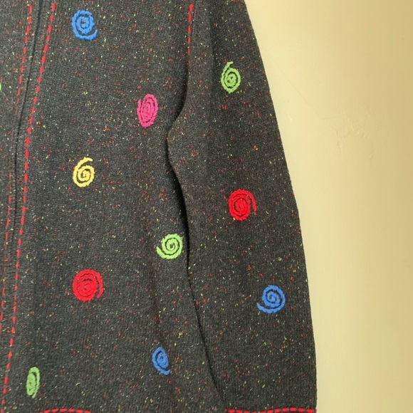 Christopher & Banks Cardigan Sweater Multicolor Hand Embroidered Swirls. - Picture 5 of 8